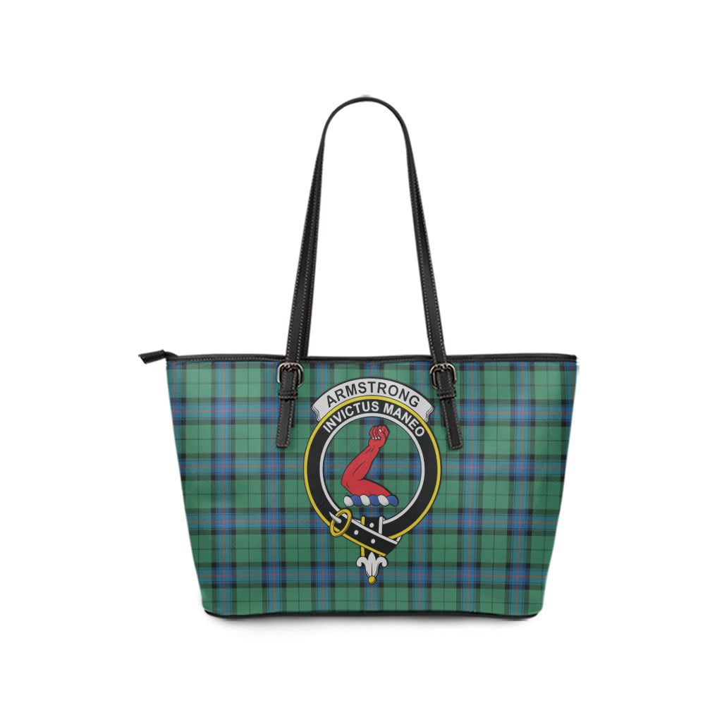 Armstrong Ancient Tartan Leather Tote Bag with Family Crest - Tartanvibesclothing