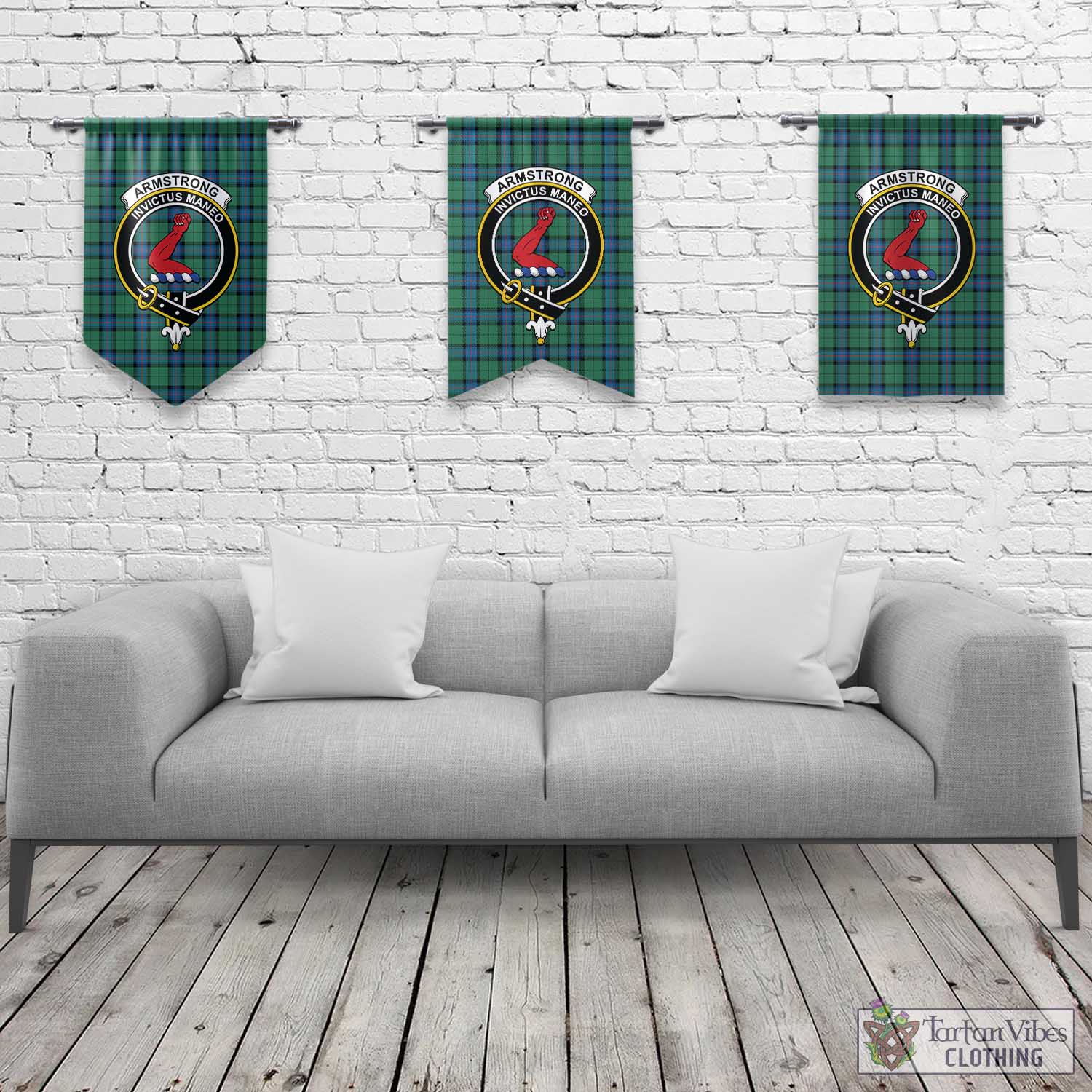 Tartan Vibes Clothing Armstrong Ancient Tartan Gonfalon, Tartan Banner with Family Crest