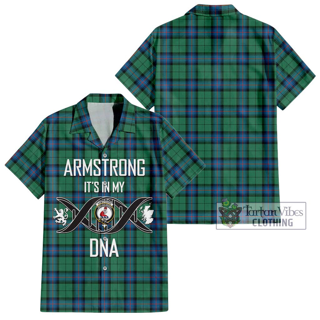 Armstrong Ancient Tartan Short Sleeve Button Shirt with Family Crest DNA In Me Style Kid - Tartanvibesclothing Shop