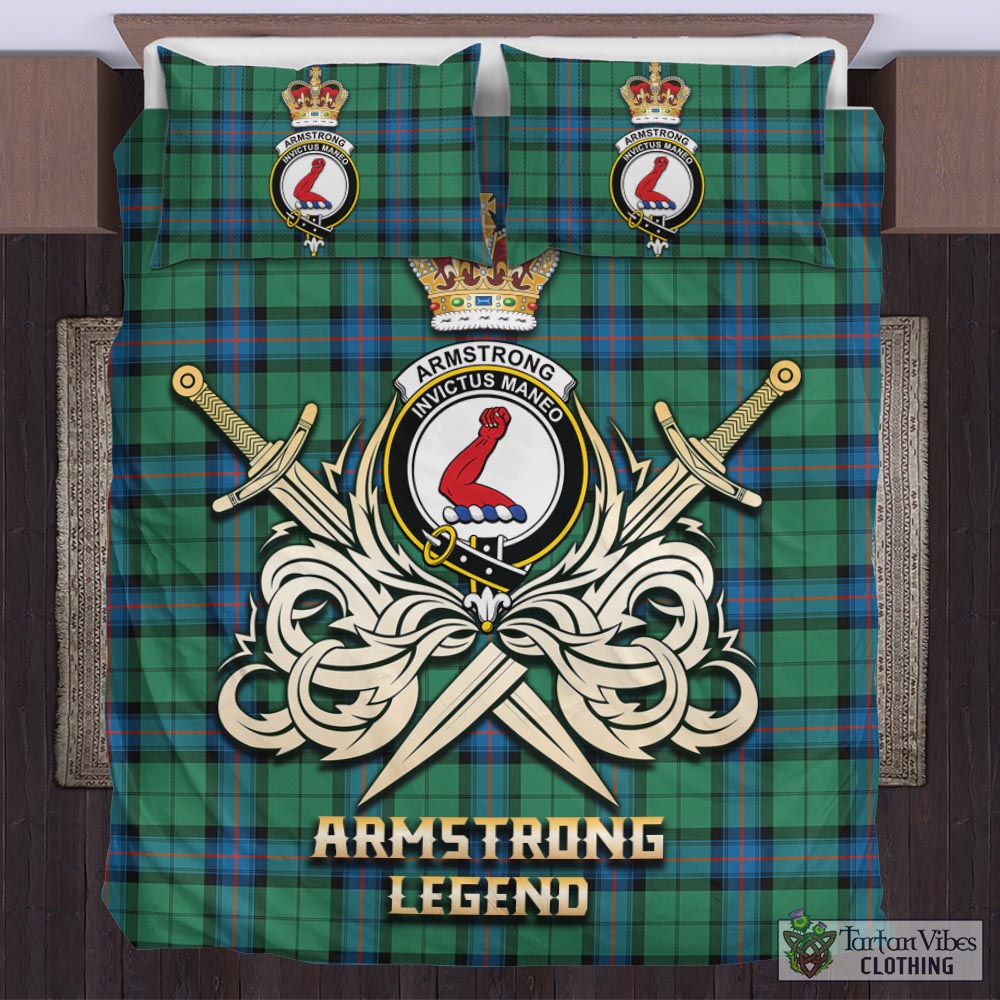 Tartan Vibes Clothing Armstrong Ancient Tartan Bedding Set with Clan Crest and the Golden Sword of Courageous Legacy