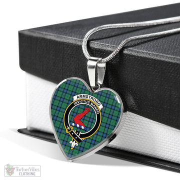 Armstrong Ancient Tartan Heart Necklace with Family Crest