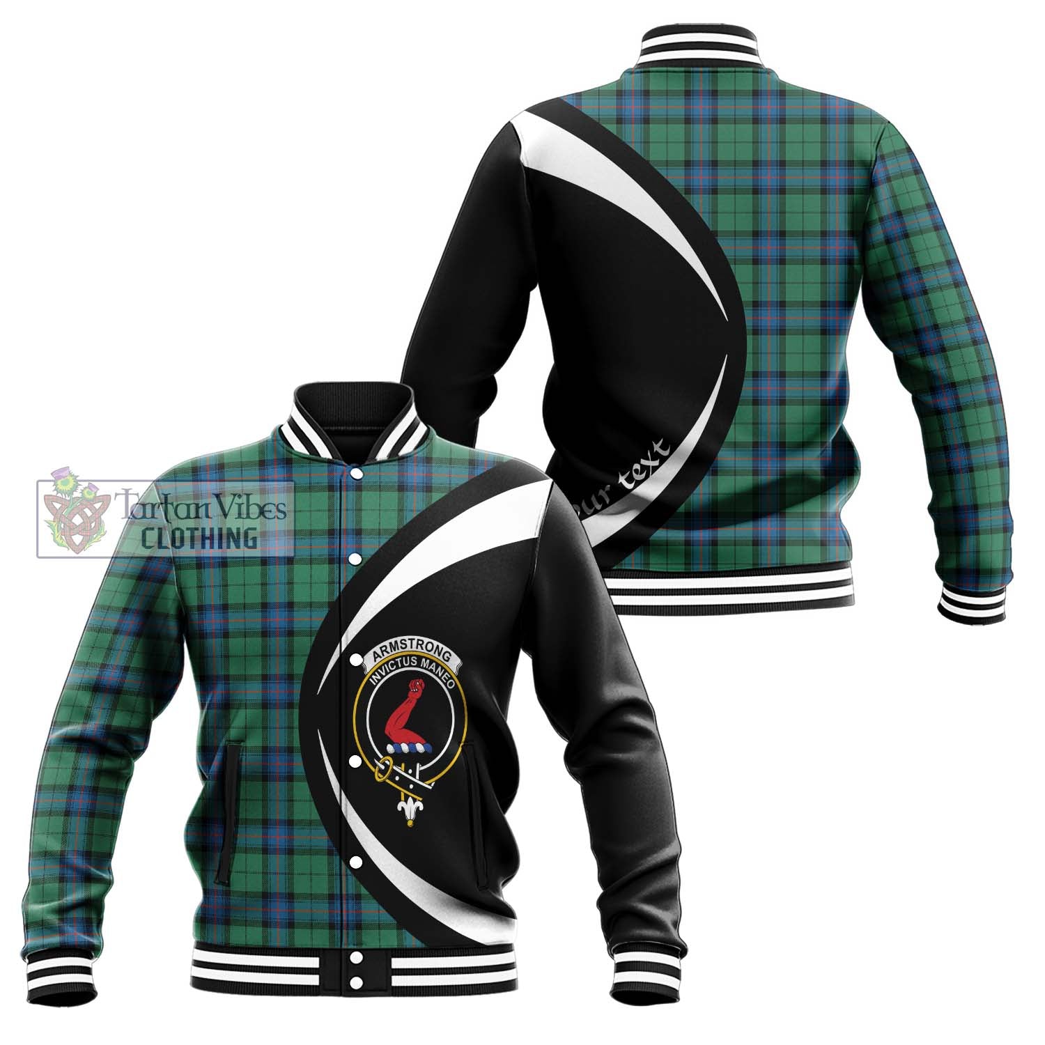 Armstrong Ancient Tartan Baseball Jacket with Family Crest Circle Style Unisex - Tartan Vibes Clothing