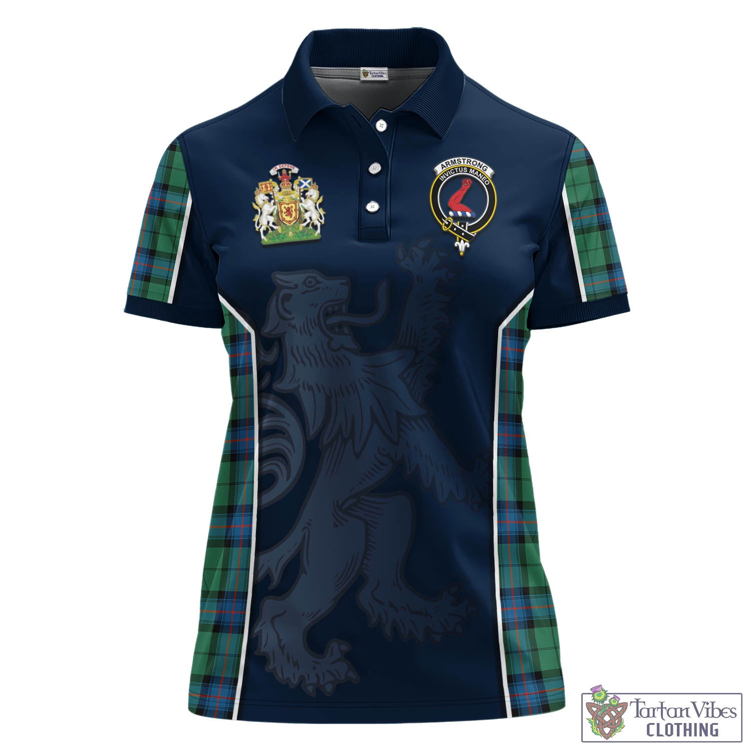 Tartan Vibes Clothing Armstrong Ancient Tartan Women's Polo Shirt with Family Crest and Lion Rampant Vibes Sport Style