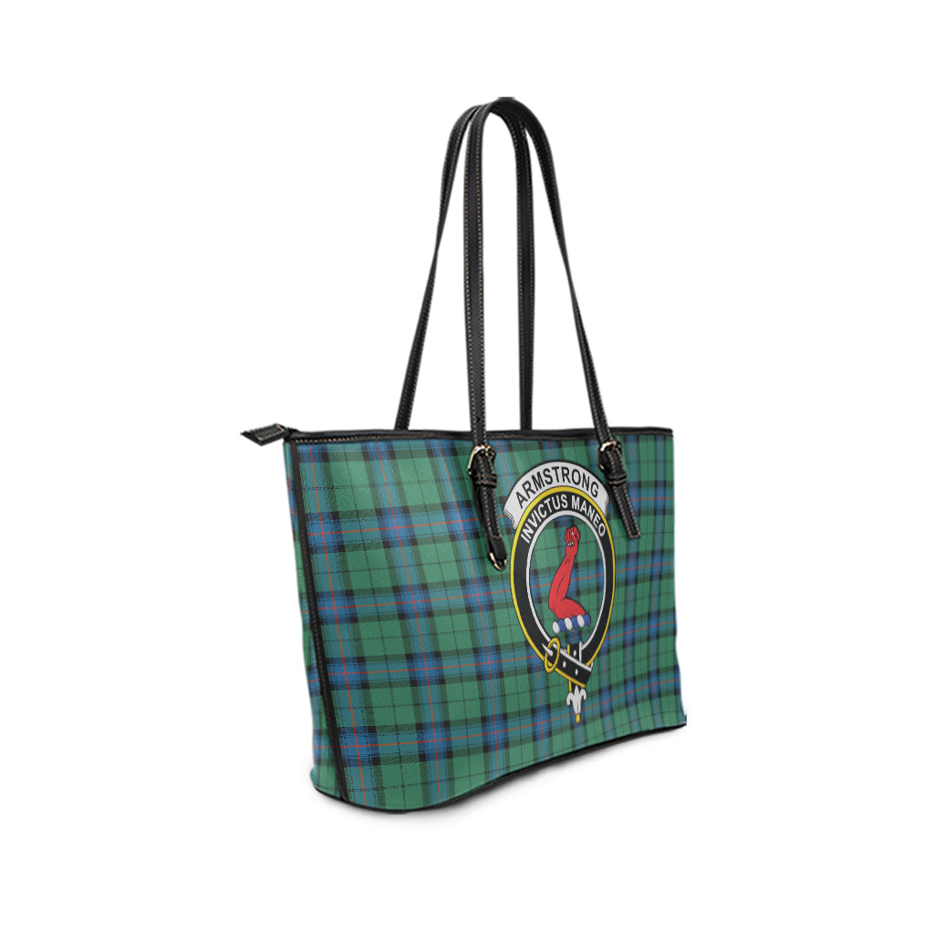 Armstrong Ancient Tartan Leather Tote Bag with Family Crest - Tartanvibesclothing