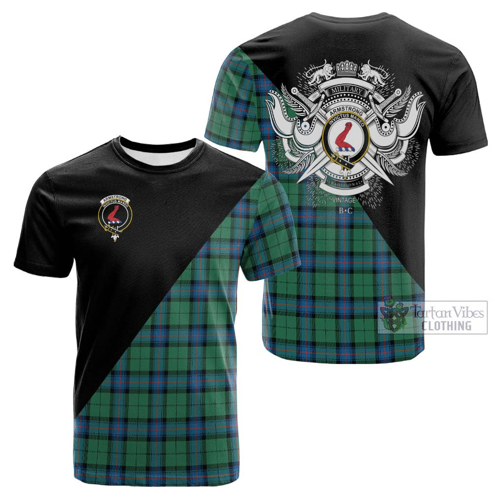 Tartan Vibes Clothing Armstrong Ancient Tartan Cotton T-shirt with Family Crest and Military Logo Style