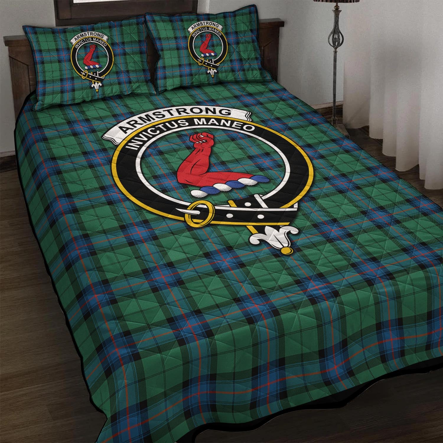 Armstrong Ancient Tartan Quilt Bed Set with Family Crest - Tartan Vibes Clothing