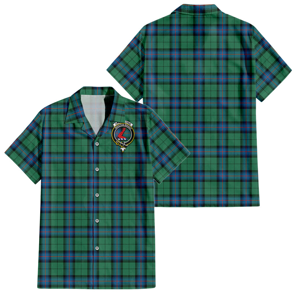 Armstrong Ancient Tartan Short Sleeve Button Down Shirt with Family Crest - Tartanvibesclothing