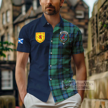 Armstrong Ancient Tartan Short Sleeve Button Shirt Alba with Scottish Lion Royal Arm Half Style