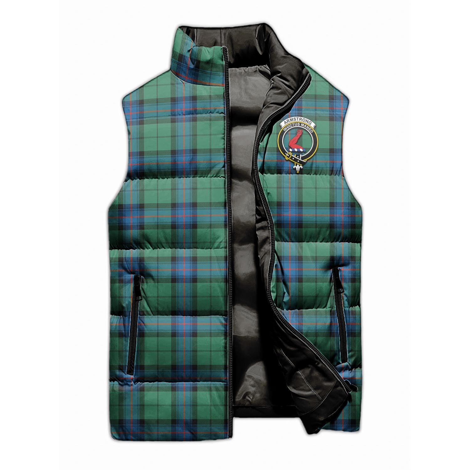 Armstrong Ancient Tartan Sleeveless Puffer Jacket with Family Crest - Tartanvibesclothing