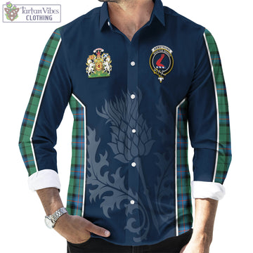 Armstrong Ancient Tartan Long Sleeve Button Up Shirt with Family Crest and Scottish Thistle Vibes Sport Style