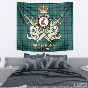 Armstrong Ancient Tartan Tapestry with Clan Crest and the Golden Sword of Courageous Legacy