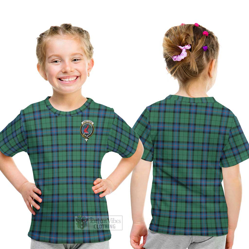 Armstrong Ancient Tartan Kid T-Shirt with Family Crest - Tartanvibesclothing Shop