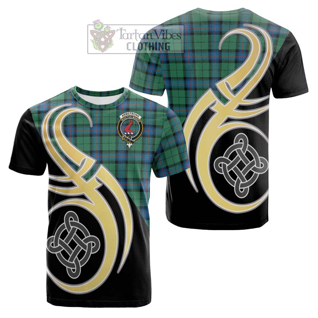 Tartan Vibes Clothing Armstrong Ancient Tartan Cotton T-shirt with Family Crest and Celtic Symbol Style