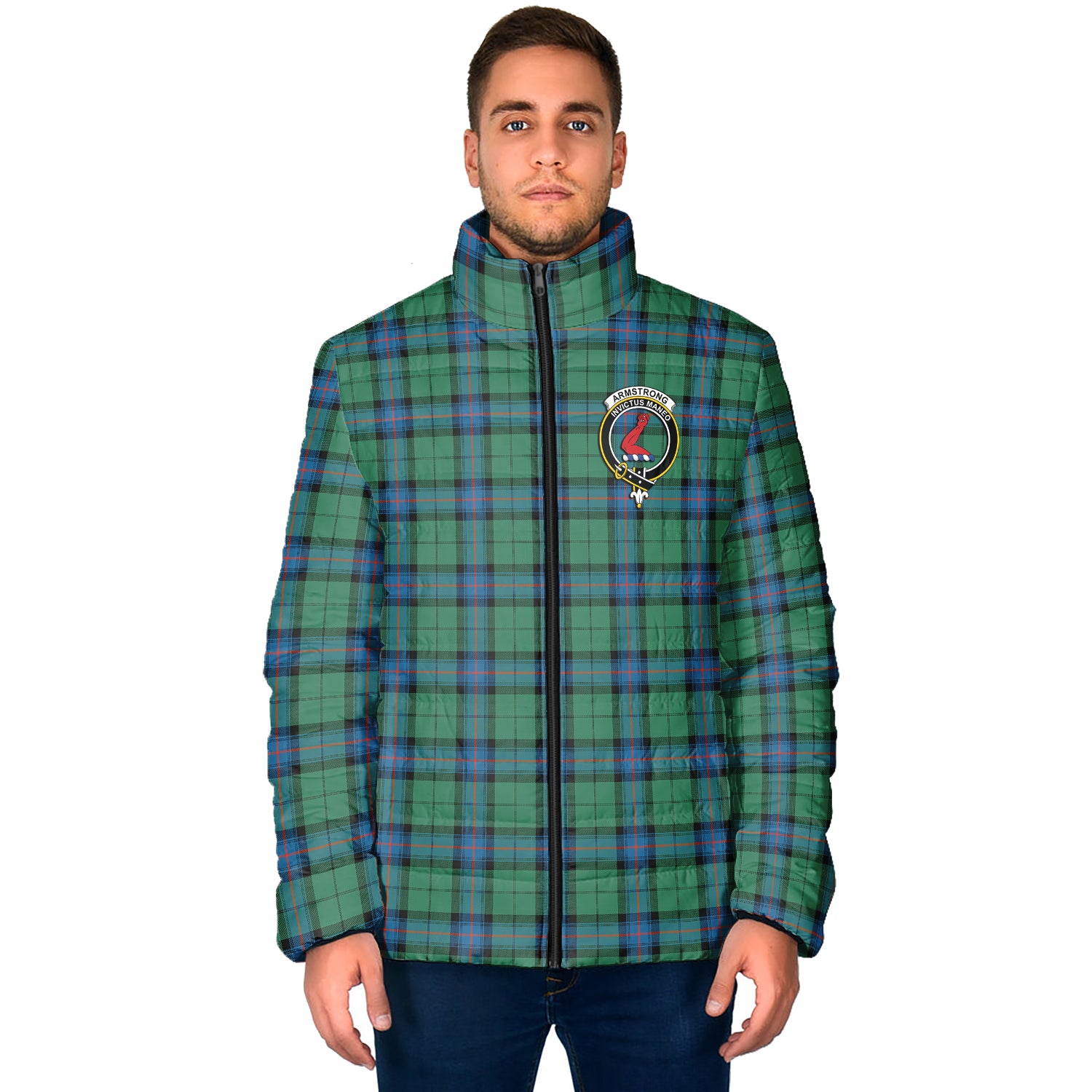 Armstrong Ancient Tartan Padded Jacket with Family Crest - Tartan Vibes Clothing