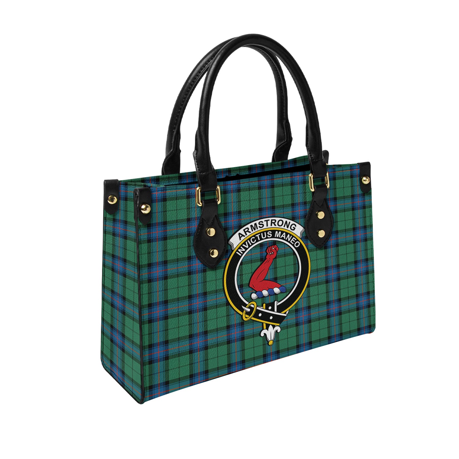 Armstrong Ancient Tartan Leather Bag with Family Crest - Tartanvibesclothing