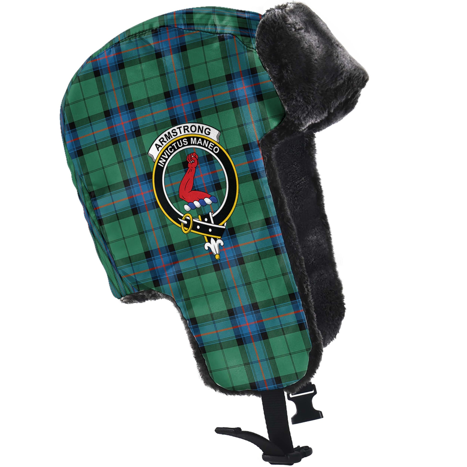 Armstrong Ancient Tartan Winter Trapper Hat with Family Crest - Tartanvibesclothing