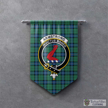 Armstrong Ancient Tartan Gonfalon, Tartan Banner with Family Crest