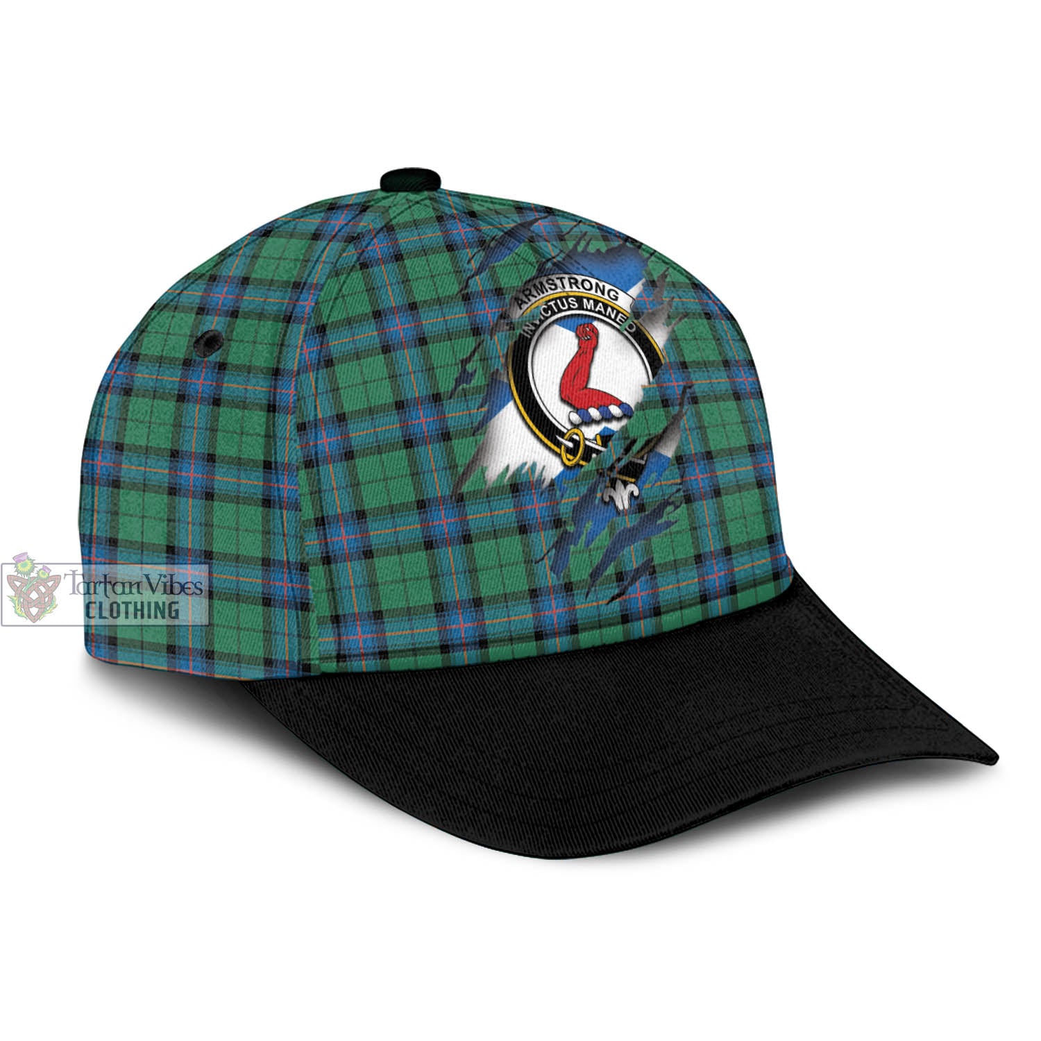 Tartan Vibes Clothing Armstrong Ancient Tartan Classic Cap with Family Crest In Me Style