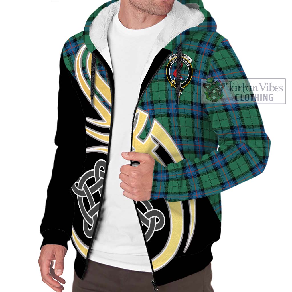 Armstrong Ancient Tartan Sherpa Hoodie with Family Crest and Celtic Symbol Style - Tartan Vibes Clothing