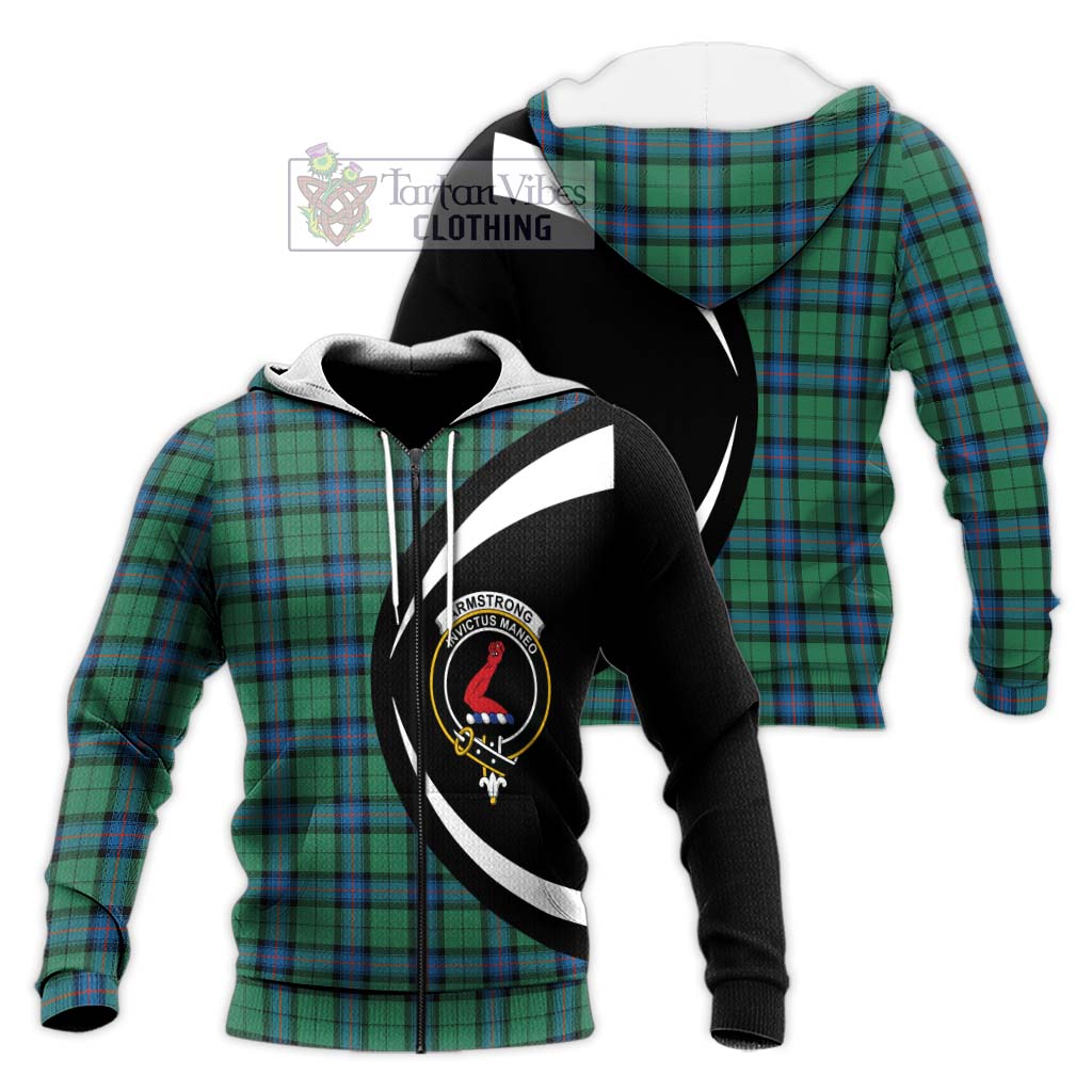 Armstrong Ancient Tartan Knitted Hoodie with Family Crest Circle Style Unisex Knitted Zip Hoodie - Tartan Vibes Clothing