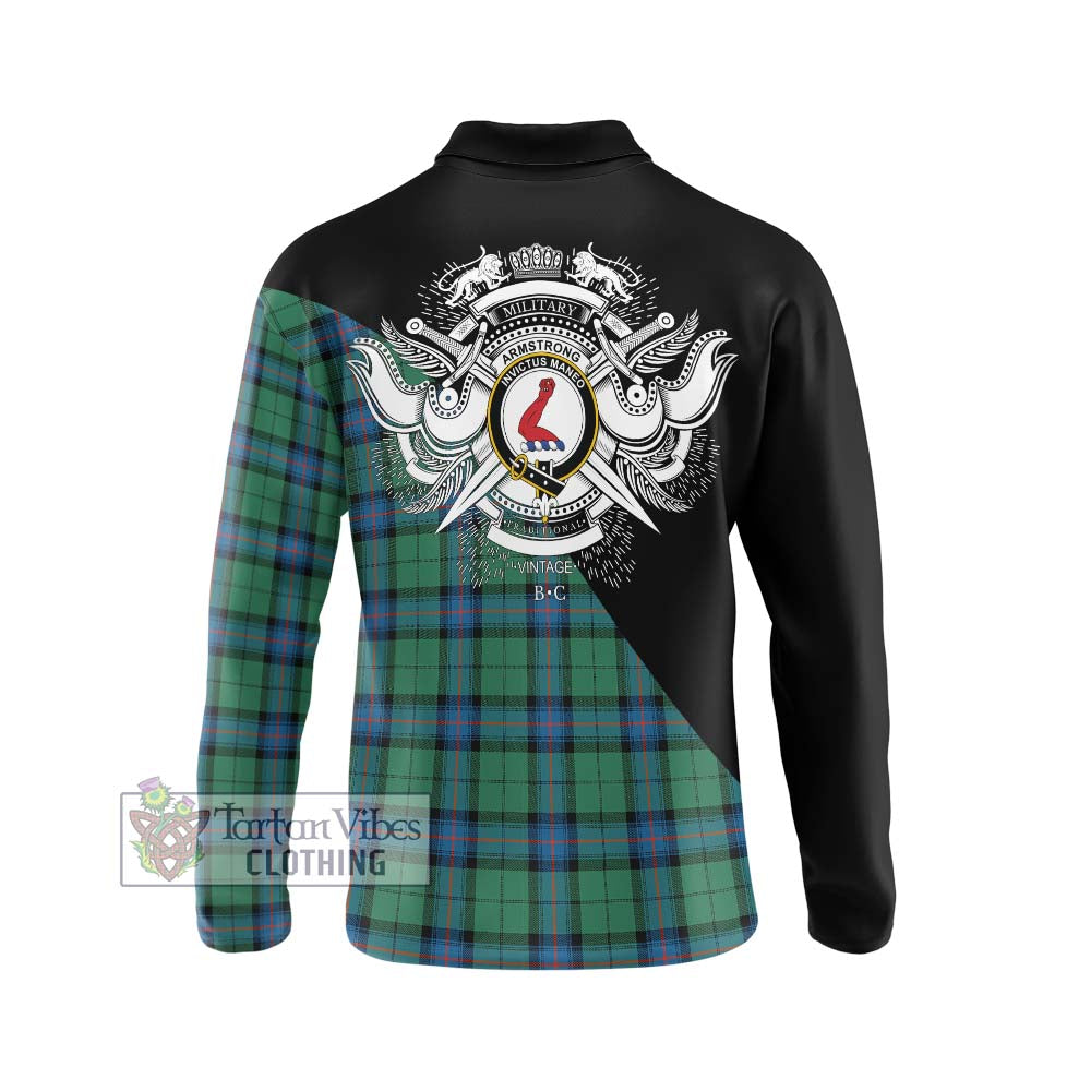 Armstrong Ancient Tartan Long Sleeve Polo Shirt with Family Crest and Military Logo Style - Tartanvibesclothing Shop