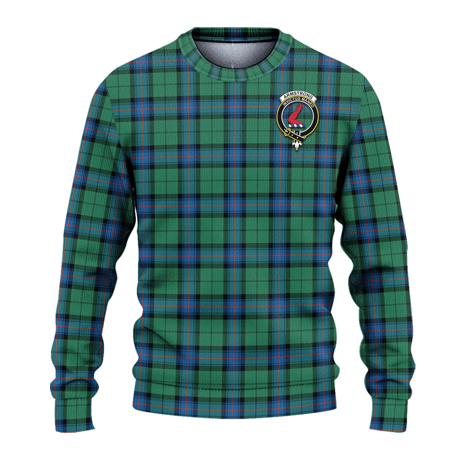 Armstrong Ancient Tartan Knitted Sweater with Family Crest - Tartanvibesclothing