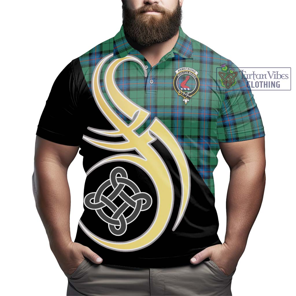 Armstrong Ancient Tartan Polo Shirt with Family Crest and Celtic Symbol Style - Tartan Vibes Clothing