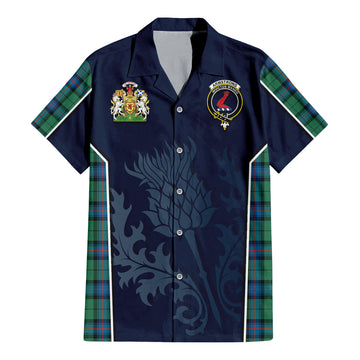 Armstrong Ancient Tartan Short Sleeve Button Up Shirt with Family Crest and Scottish Thistle Vibes Sport Style