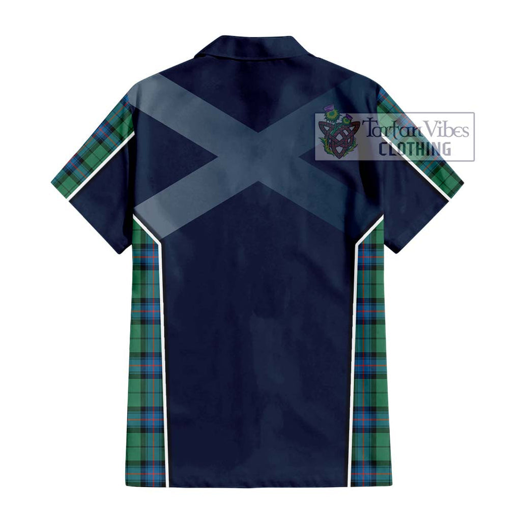 Armstrong Ancient Tartan Short Sleeve Button Shirt with Family Crest and Lion Rampant Vibes Sport Style - Tartan Vibes Clothing