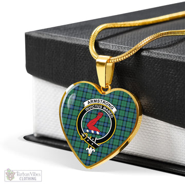 Armstrong Ancient Tartan Heart Necklace with Family Crest