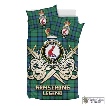 Armstrong Ancient Tartan Bedding Set with Clan Crest and the Golden Sword of Courageous Legacy