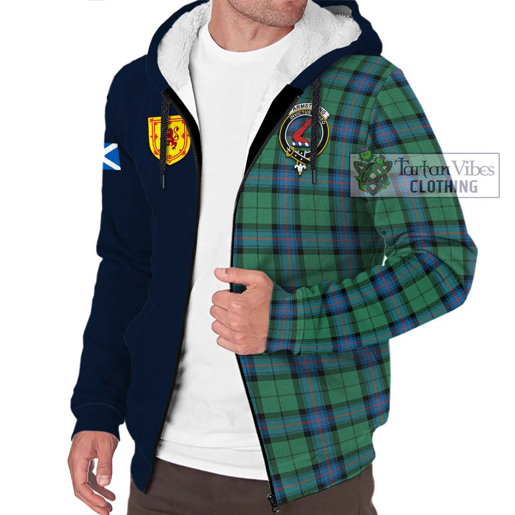 Tartan Vibes Clothing Armstrong Ancient Tartan Sherpa Hoodie with Scottish Lion Royal Arm Half Style