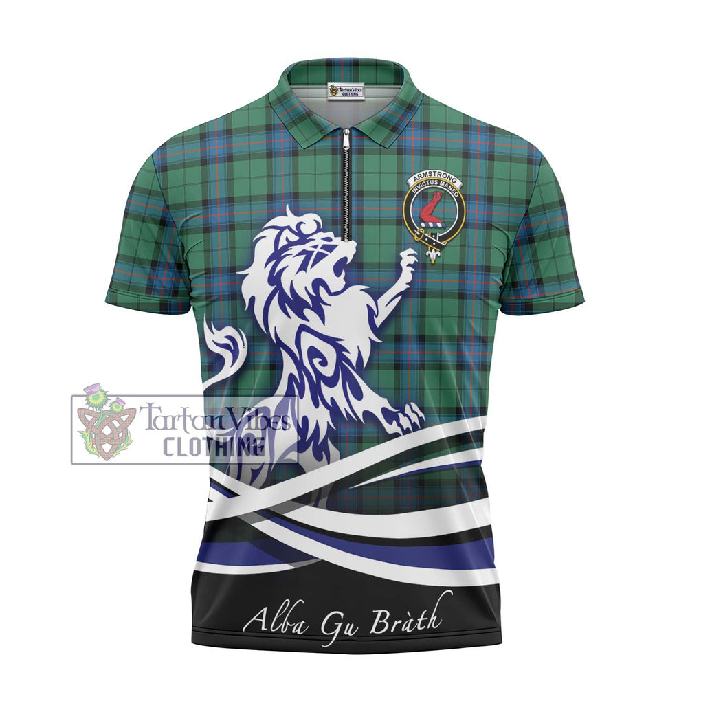 Armstrong Ancient Tartan Zipper Polo Shirt with Alba Gu Brath Regal Lion Emblem - Tartanvibesclothing Shop