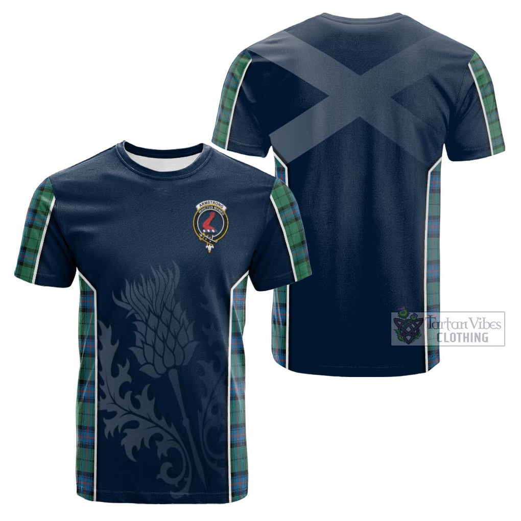 Tartan Vibes Clothing Armstrong Ancient Tartan Cotton T-shirt with Family Crest and Scottish Thistle Vibes Sport Style