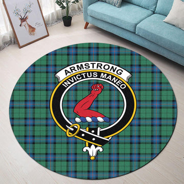 Armstrong Ancient Tartan Round Rug with Family Crest