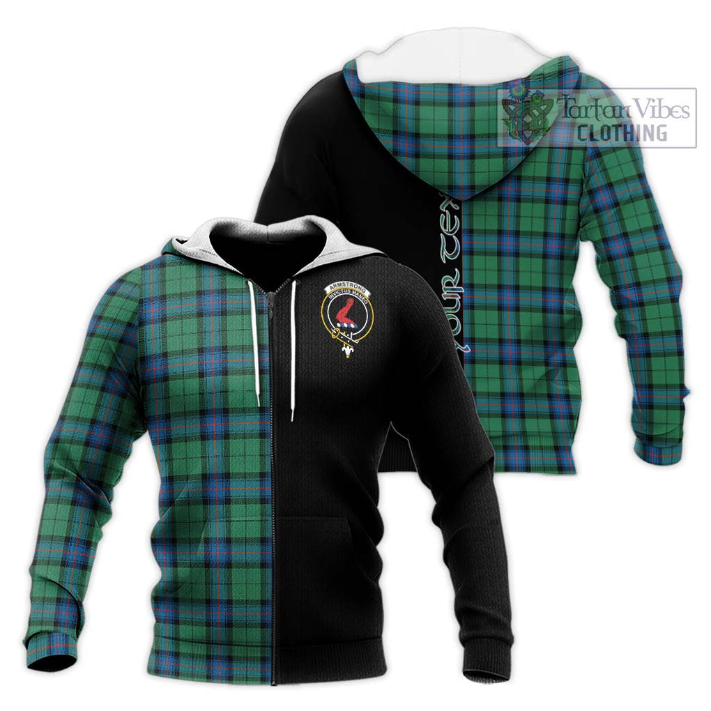 Armstrong Ancient Tartan Knitted Hoodie with Family Crest and Half Of Me Style Unisex Knitted Zip Hoodie - Tartanvibesclothing Shop