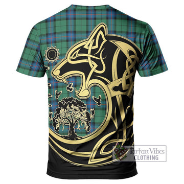 Armstrong Ancient Tartan T-Shirt with Family Crest Celtic Wolf Style