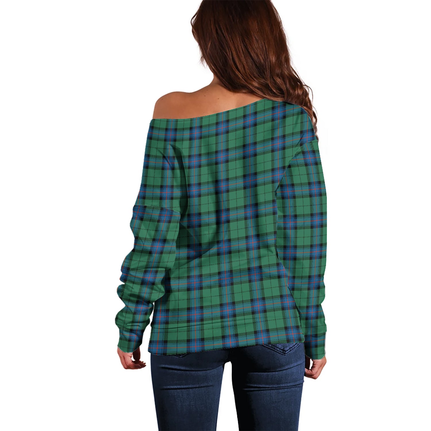 Armstrong Ancient Tartan Off Shoulder Women Sweater with Family Crest - Tartanvibesclothing