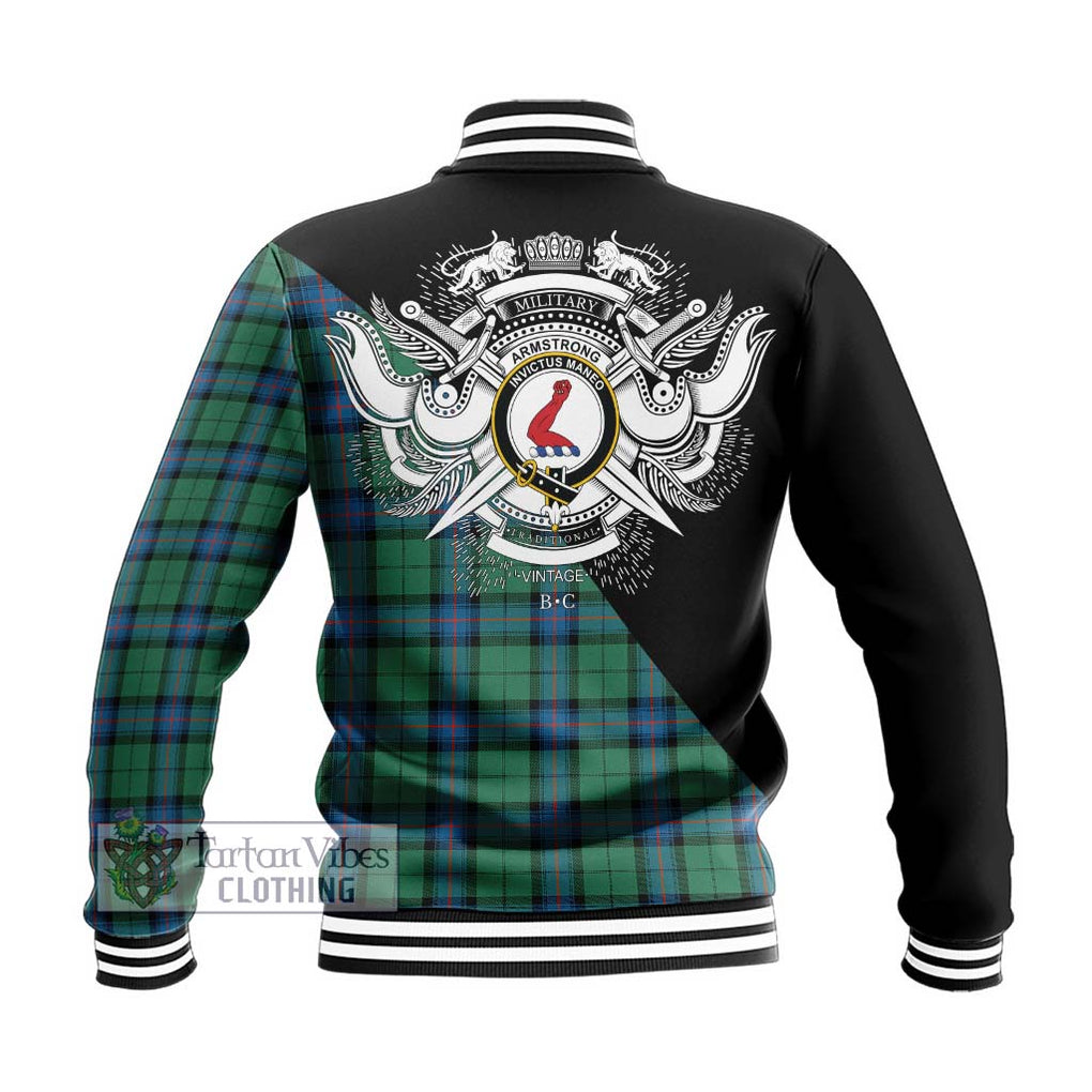 Armstrong Ancient Tartan Baseball Jacket with Family Crest and Military Logo Style - Tartanvibesclothing Shop