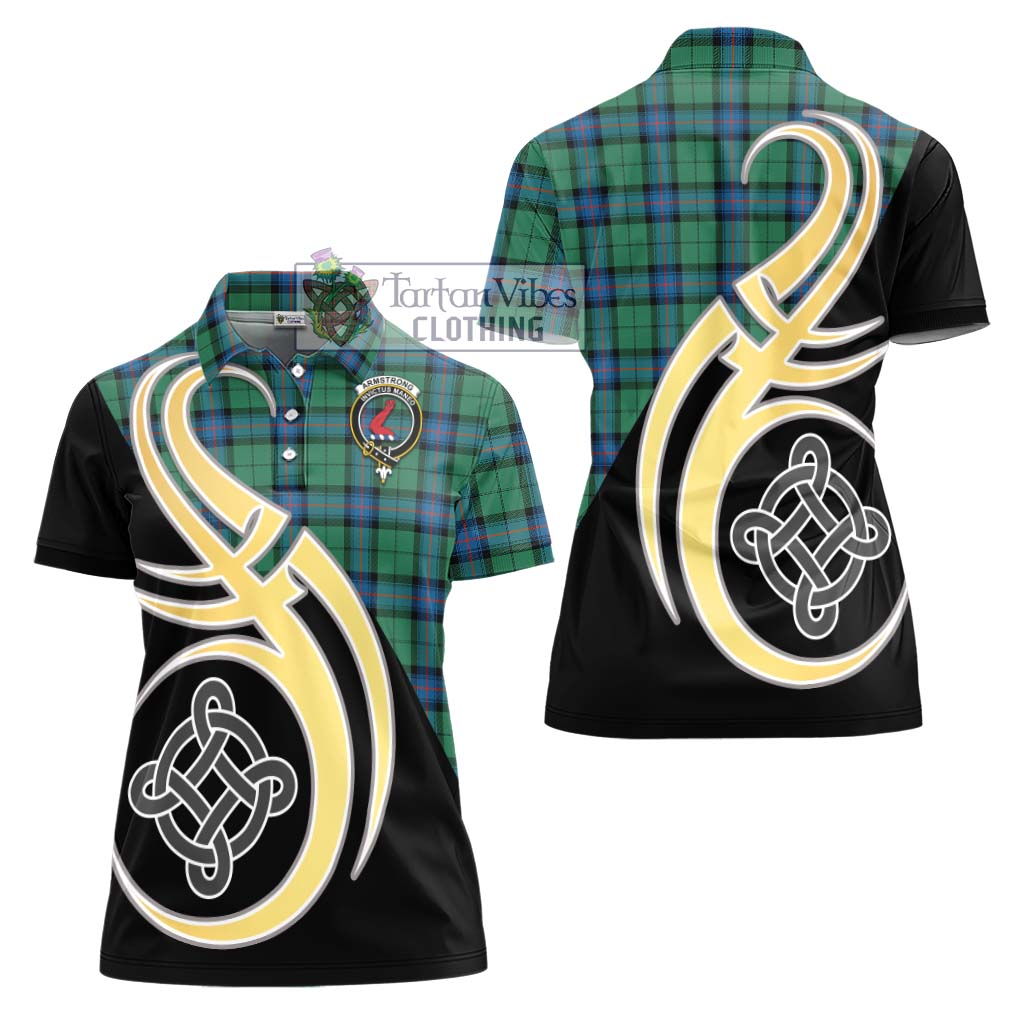 Armstrong Ancient Tartan Women's Polo Shirt with Family Crest and Celtic Symbol Style - Tartan Vibes Clothing