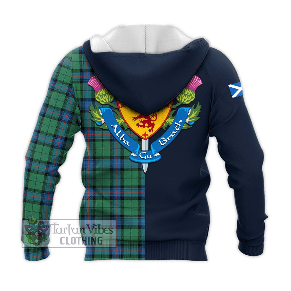 Tartan Vibes Clothing Armstrong Ancient Tartan Knitted Hoodie with Scottish Lion Royal Arm Half Style