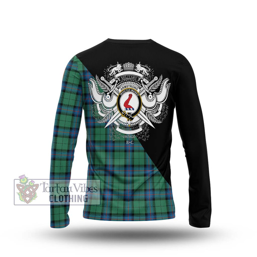 Armstrong Ancient Tartan Long Sleeve T-Shirt with Family Crest and Military Logo Style - Tartanvibesclothing Shop