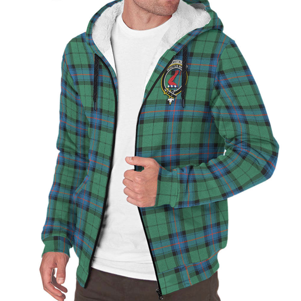 Armstrong Ancient Tartan Sherpa Hoodie with Family Crest - Tartanvibesclothing