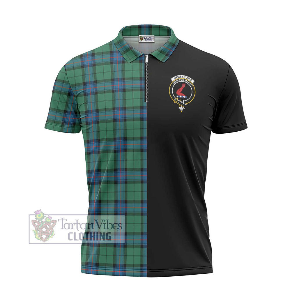 Armstrong Ancient Tartan Zipper Polo Shirt with Family Crest and Half Of Me Style - Tartanvibesclothing Shop