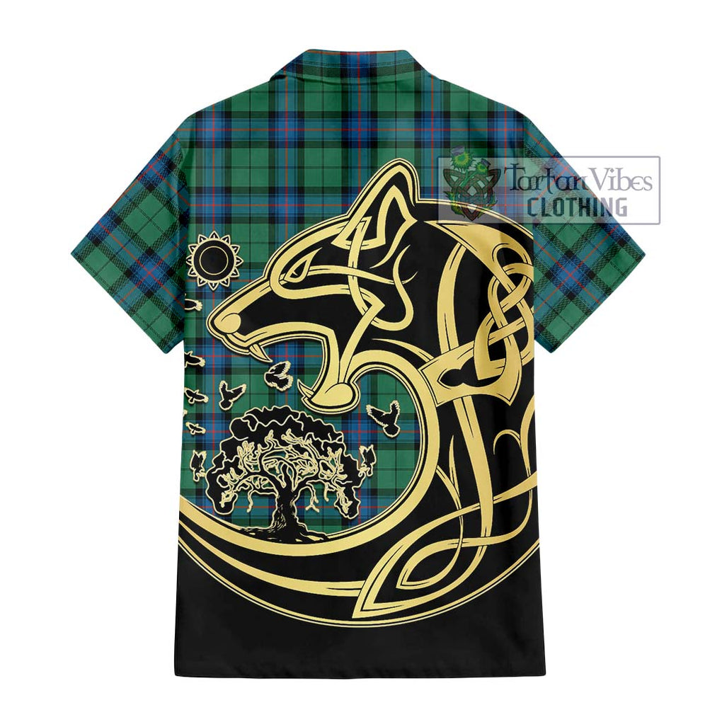 Armstrong Ancient Tartan Short Sleeve Button Shirt with Family Crest Celtic Wolf Style - Tartan Vibes Clothing