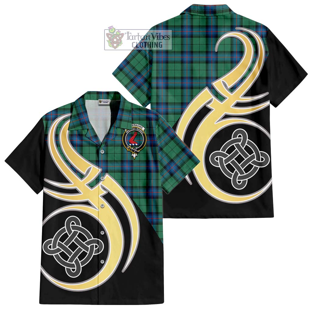 Armstrong Ancient Tartan Short Sleeve Button Shirt with Family Crest and Celtic Symbol Style - Tartan Vibes Clothing