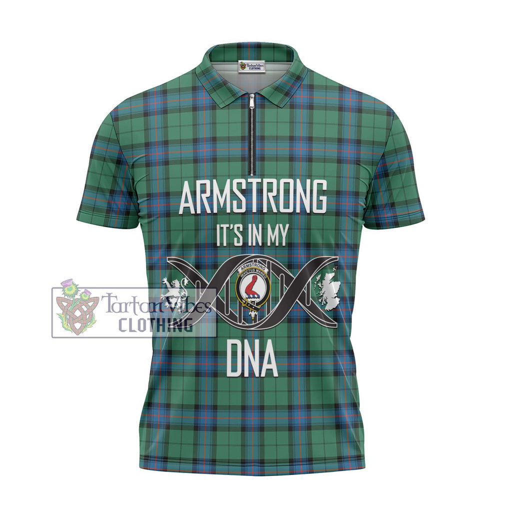 Armstrong Ancient Tartan Zipper Polo Shirt with Family Crest DNA In Me Style - Tartanvibesclothing Shop