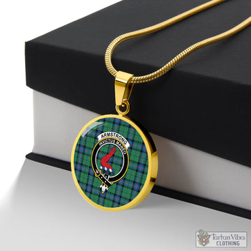 Armstrong Ancient Tartan Circle Necklace with Family Crest