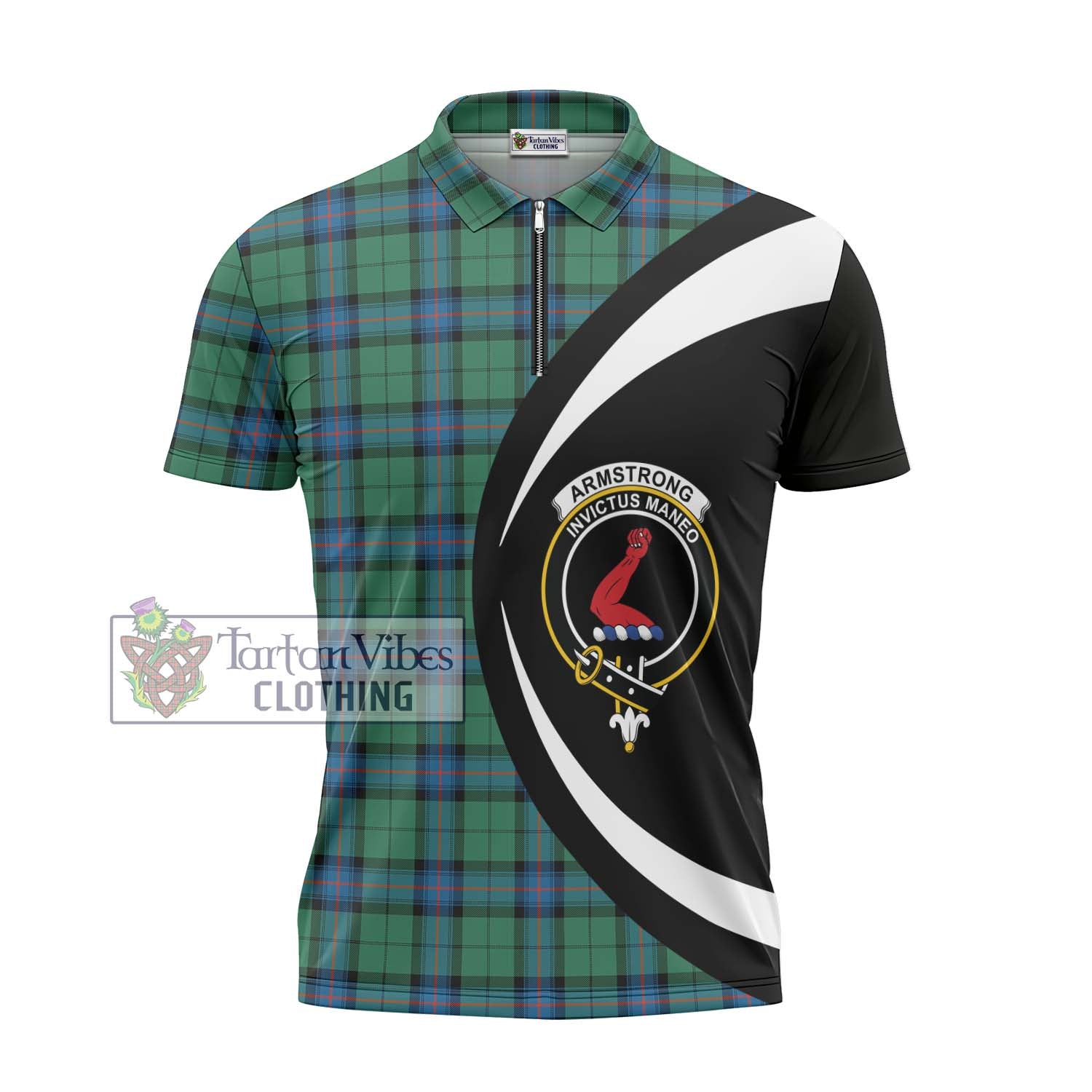 Tartan Vibes Clothing Armstrong Ancient Tartan Zipper Polo Shirt with Family Crest Circle Style