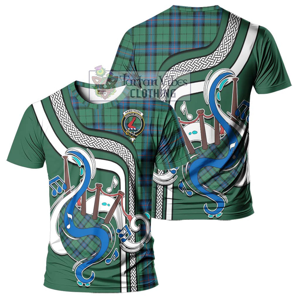 Armstrong Ancient Tartan T-Shirt with Epic Bagpipe Style - Tartanvibesclothing Shop